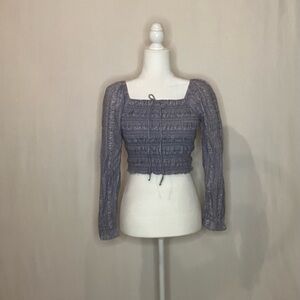 American Eagle Peasant Blouse Elegant Blue SmockedSquare Neck Women Sz Ex Small